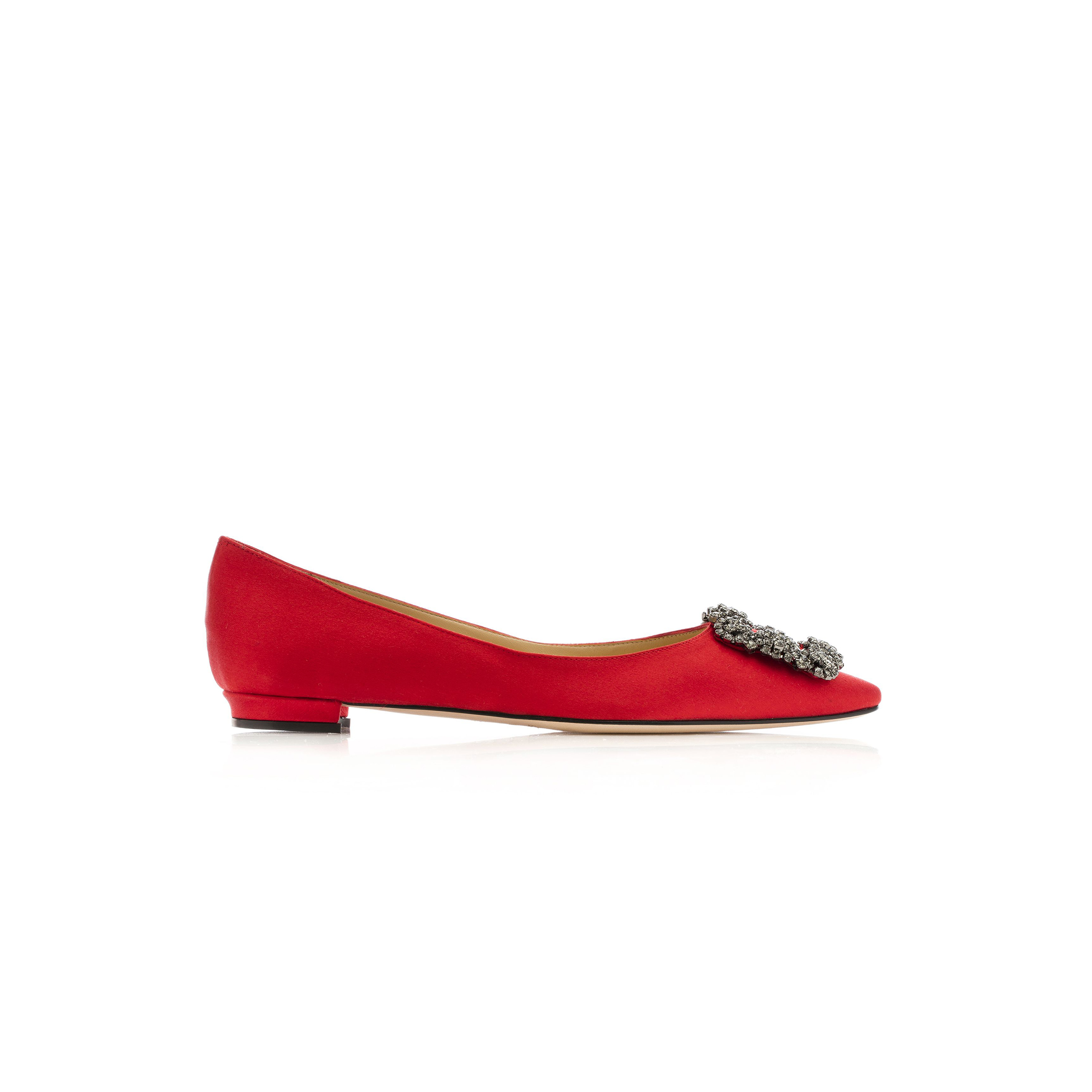 man010 B1ahn*k hangisiflat red satin jewel buckle flat pumps 9xx-0348-0052